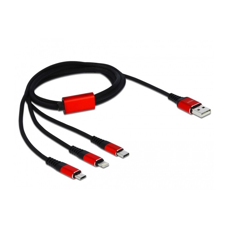 Delock USB Ladekabel 3 in 1 Typ-A zu Lightning™ / Micro USB / USB Type-C™ 1 m